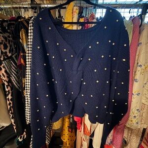 NWOT Express Navy Blue Reversible Sweater with Rhinestones